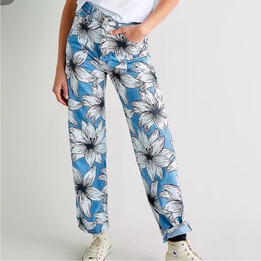 Levi's Blue and White Floral Straight Leg Jeans